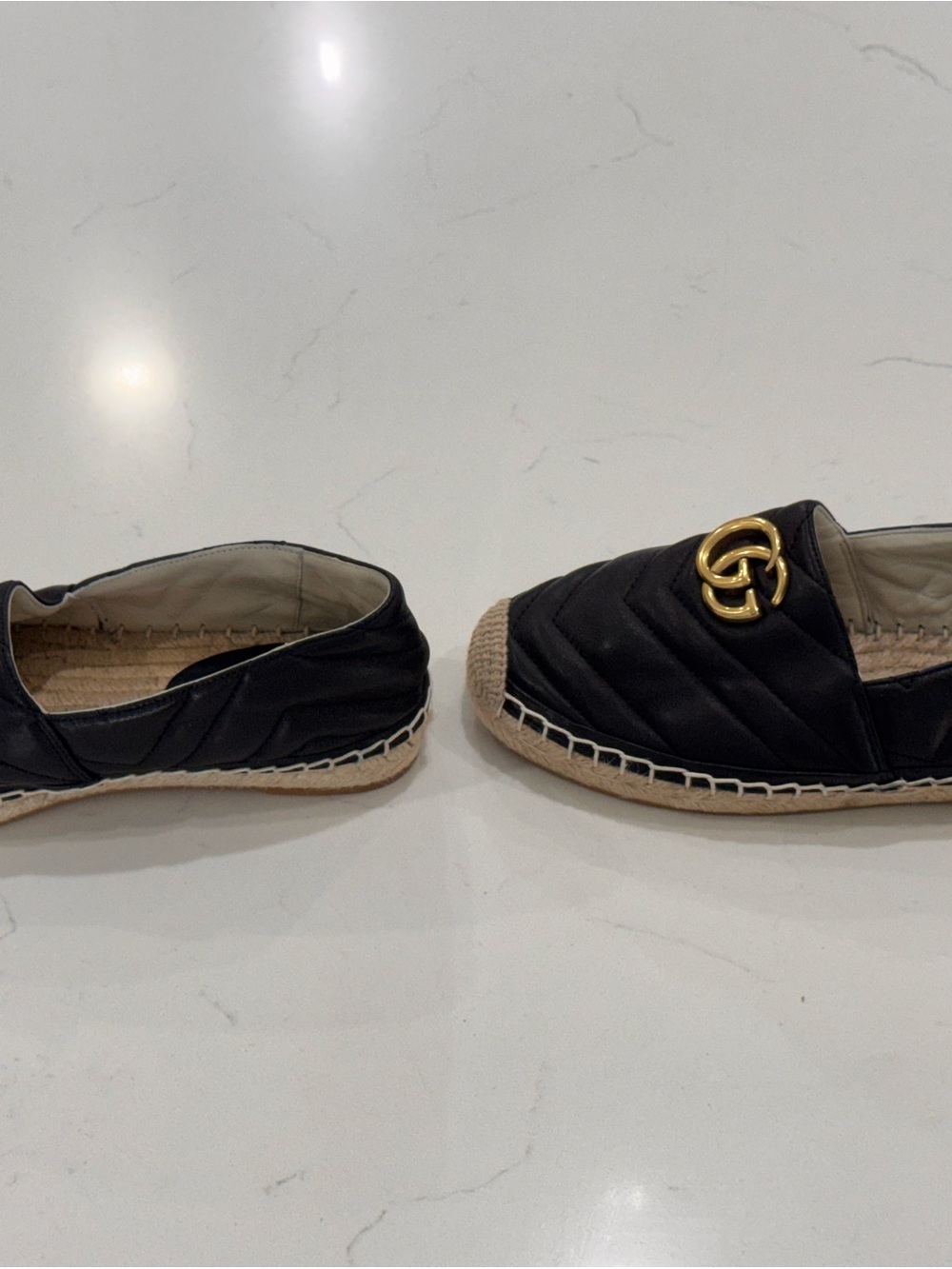 Gucci Black Quilted Leather GG Espadrille Slip-On Authentic - Picture 2 of 3